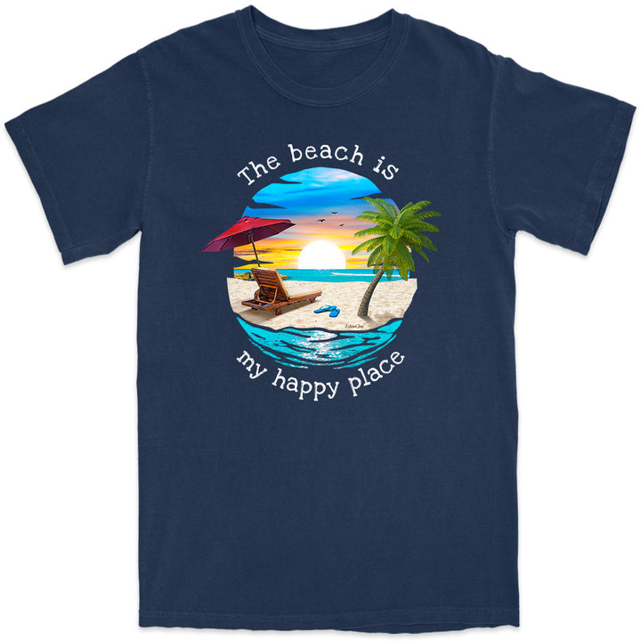 The Beach is my Happy Place Tropical Getaway T-Shirt Navy