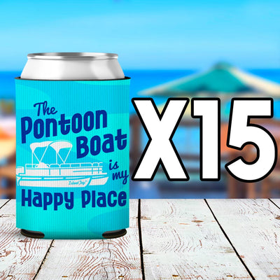 The Pontoon Boat Is my Happy Place Blue Can Cooler Sleeve 15 Pack