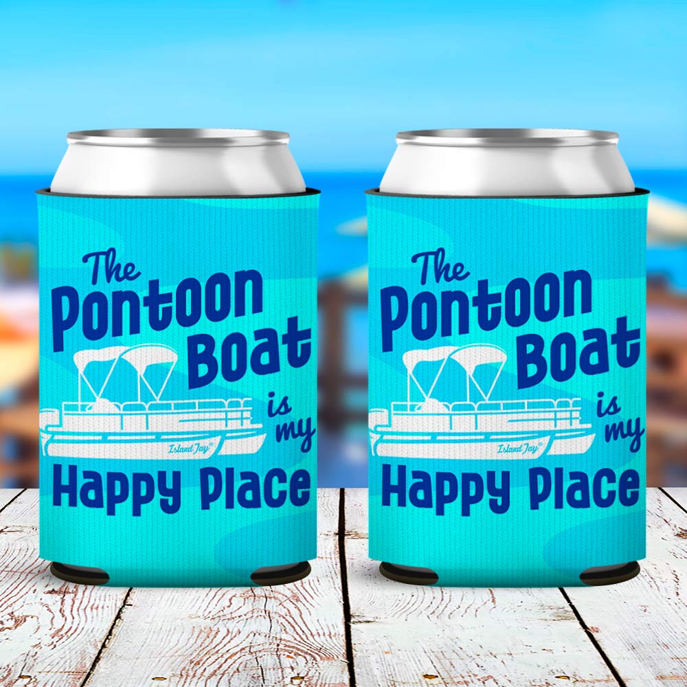 The Pontoon Boat Is my Happy Place Blue Can Cooler Sleeve 2 Pack