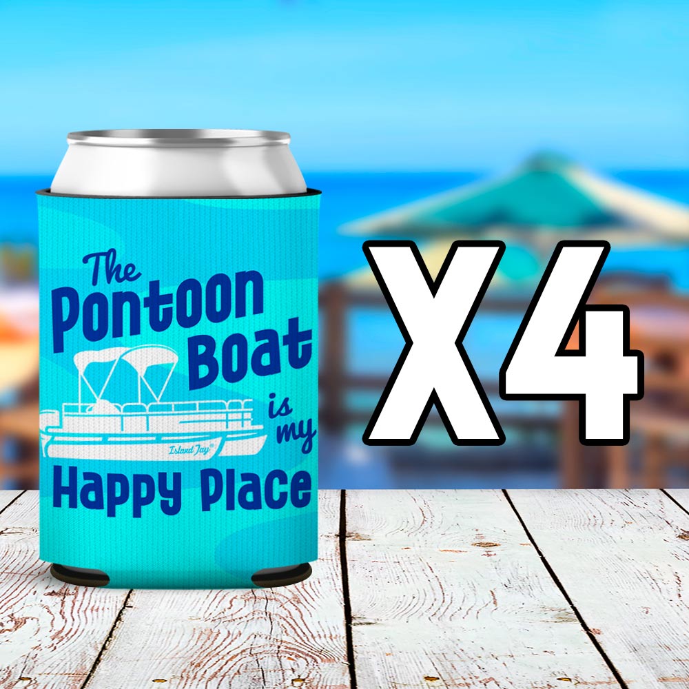 The Pontoon Boat Is my Happy Place Blue Can Cooler Sleeve 4 Pack