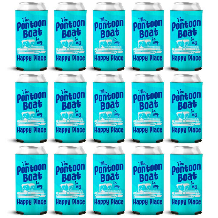 The Pontoon Boat Is My Happy Place Blue SLIM Can Cooler 15 Pack
