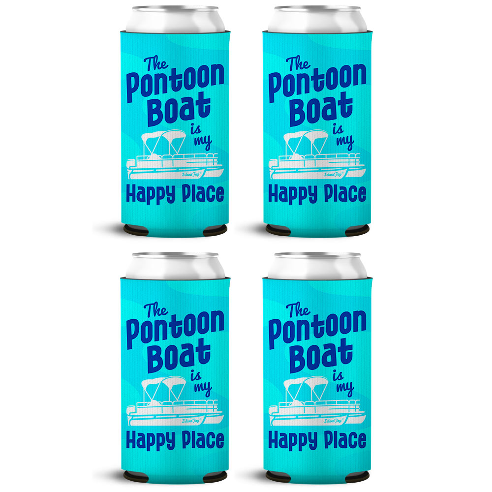 The Pontoon Boat Is My Happy Place Blue SLIM Can Cooler 4 Pack