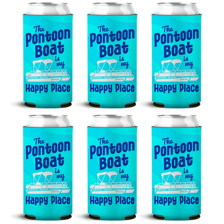 The Pontoon Boat Is My Happy Place Blue SLIM Can Cooler 6 Pack