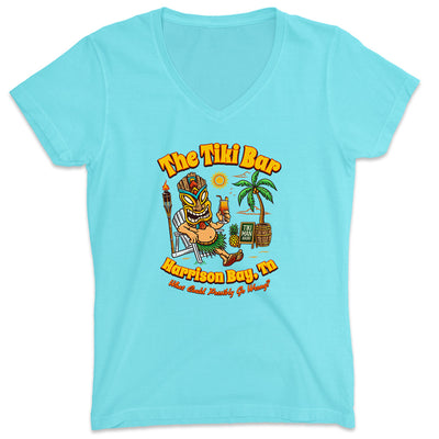 Women's The Tiki Bar V-Neck T-Shirt Aqua