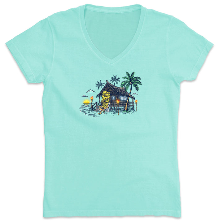 Women's Tiki's Breezy Bungalow V-Neck T-Shirt Chill