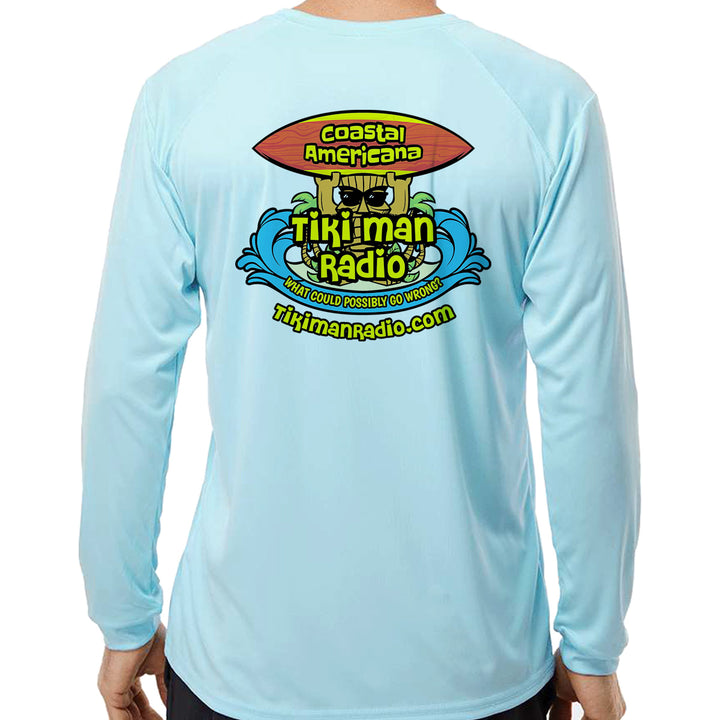 Tiki Man Radio Coastal Americana Long Sleeve Performance Shirt Ice Blue