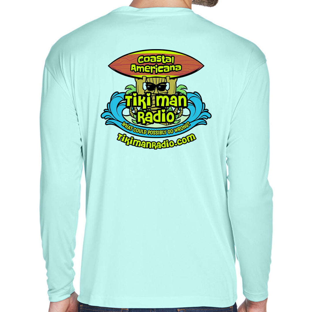 Tiki Man Radio Coastal Americana Long Sleeve Performance Shirt Sea Frost Green