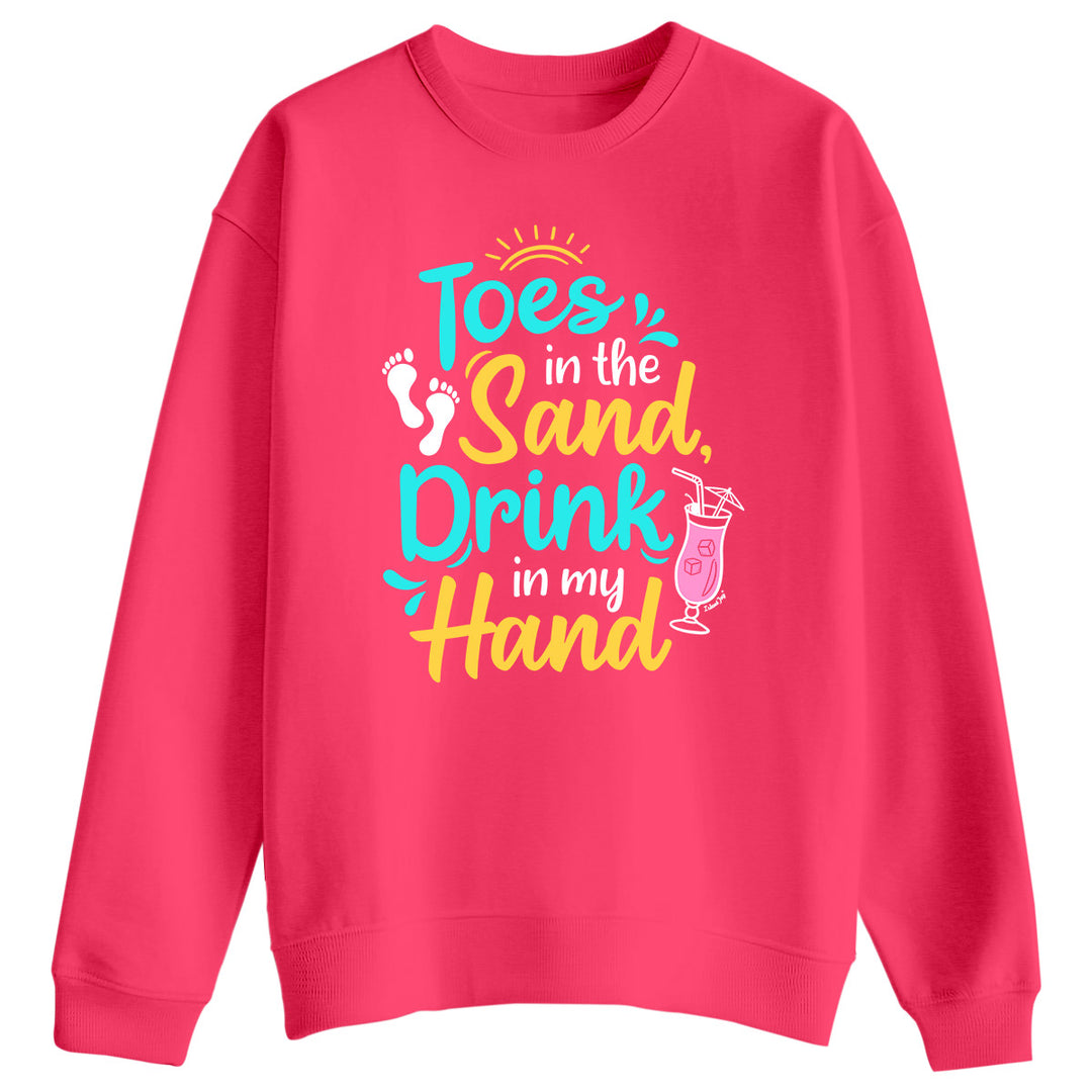 Toes In The Sand Drink In My Hand Soft Style Sweatshirt neon Pink