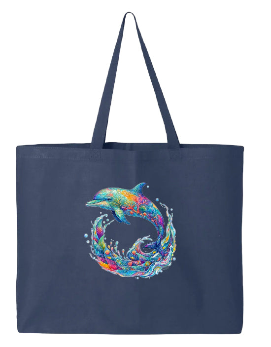 Coral Dolphin Mosaic Beach Tote Bag