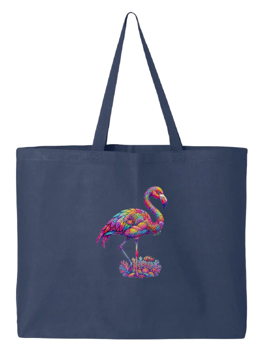 Coral Flamingo Mosaic Beach Tote Bag
