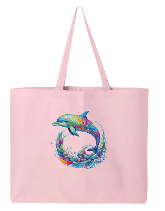 Coral Dolphin Mosaic Beach Tote Bag