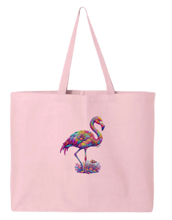 Coral Flamingo Mosaic Beach Tote Bag