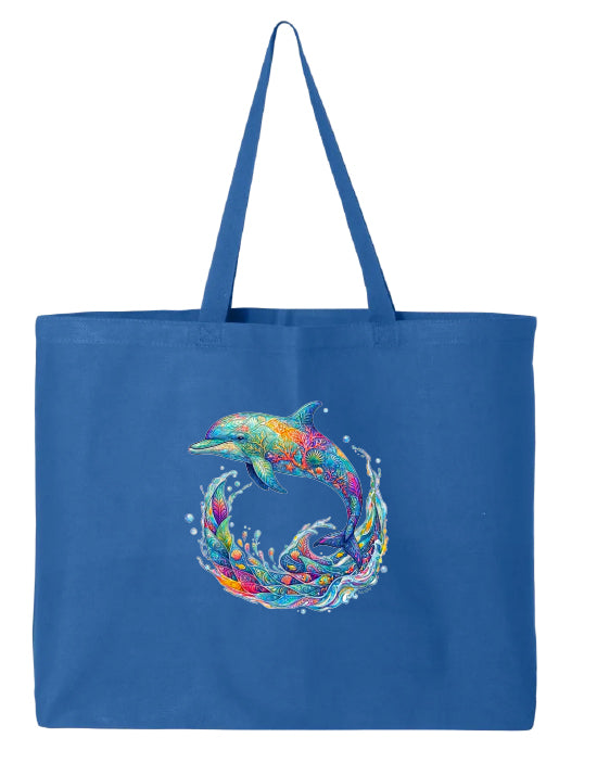 Coral Dolphin Mosaic Beach Tote Bag