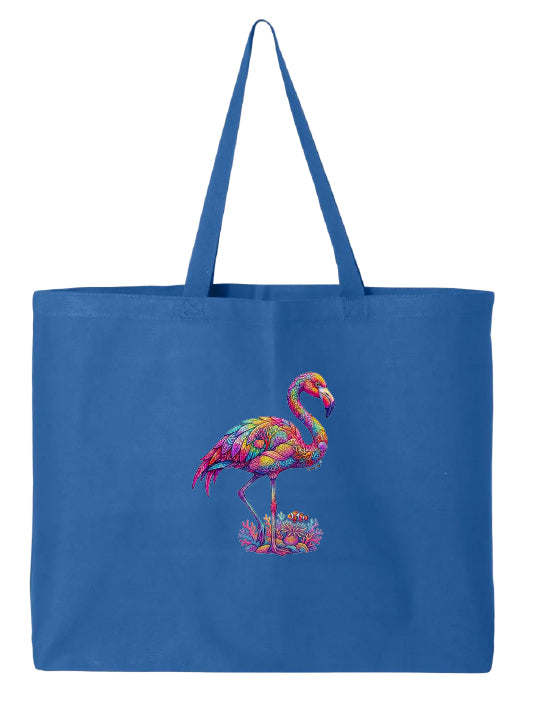 Coral Flamingo Mosaic Beach Tote Bag