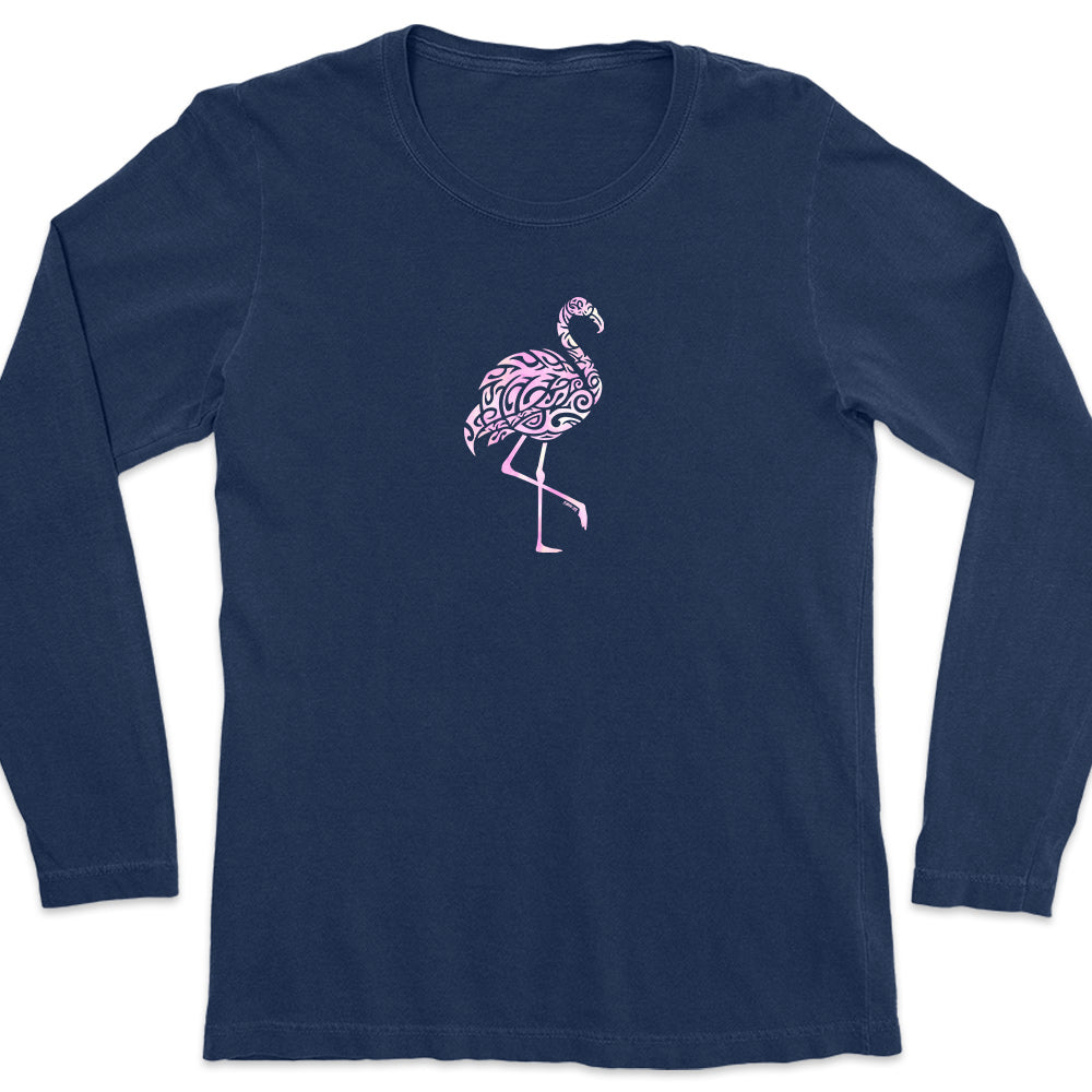 Women's Tribal Flamingo Long Sleeve T-Shirt Navy