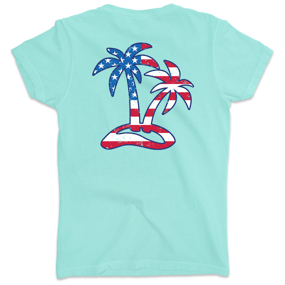 Women's Tropical Americana V-Neck T-Shirt Island Reef Green