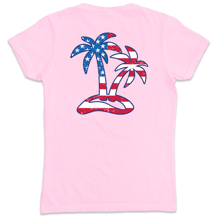 Women's Tropical Americana V-Neck T-Shirt Light Pink