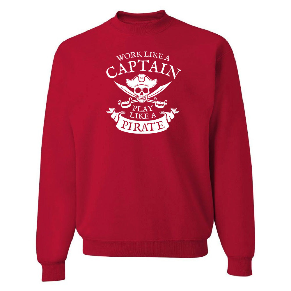 Red sweatshirt with white graphic and text on a white background