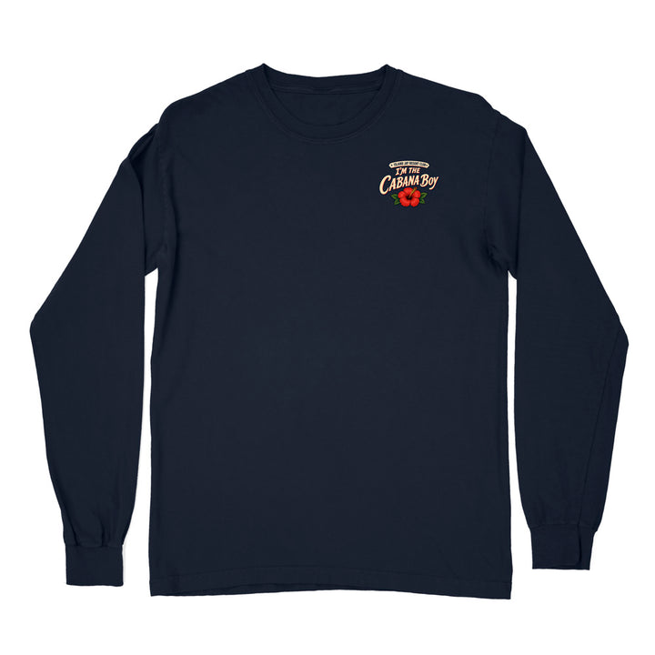 A navy blue long-sleeve t-shirt with a small graphic on the left chest that reads 'I'm So CasyBoy' in stylized lettering with a red flower underneath, displayed on a clean white background.