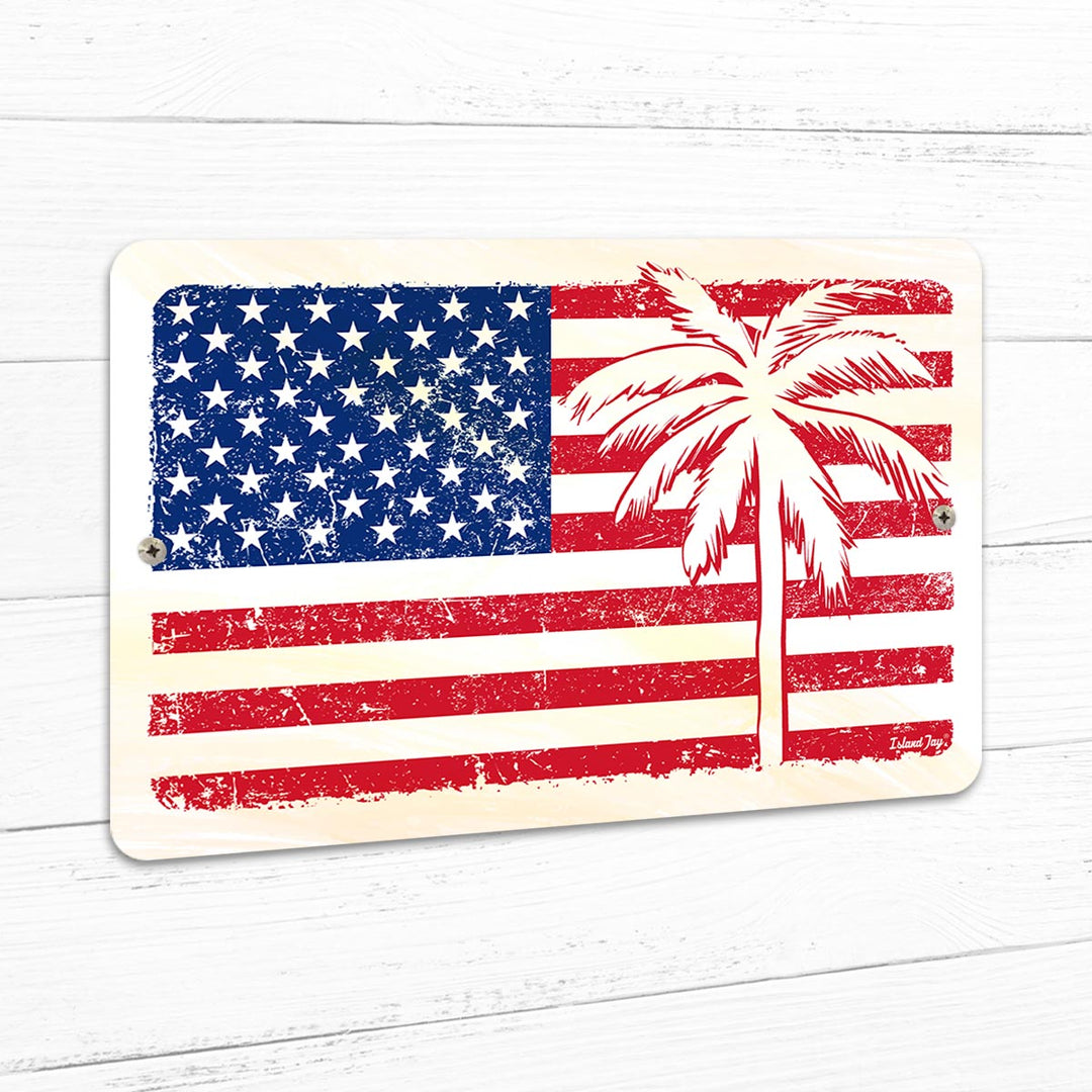USA Flag & Palms 2.0 8" x 12" Beach Sign