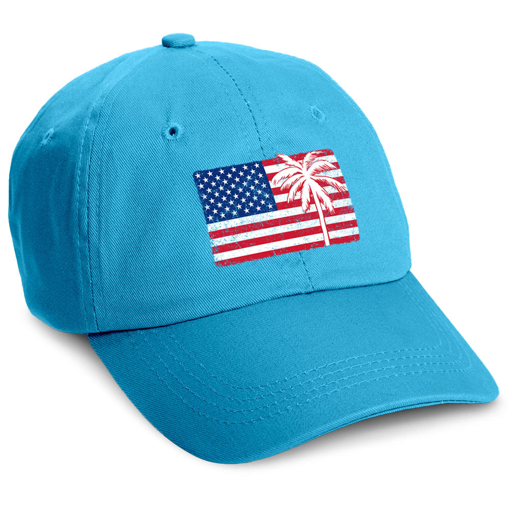 USA Flag & Palms Hat Caribbean Blue