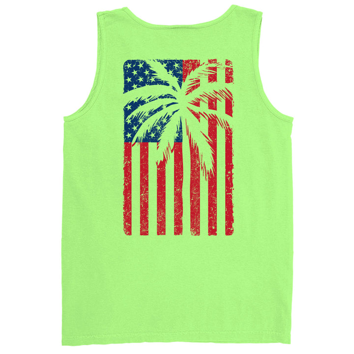 USA Flag & Palms Tank Top Lime