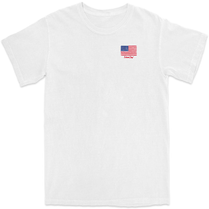USA Flag & Palms T-Shirt Front White