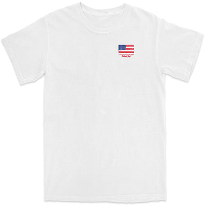 USA Flag & Palms T-Shirt Front White