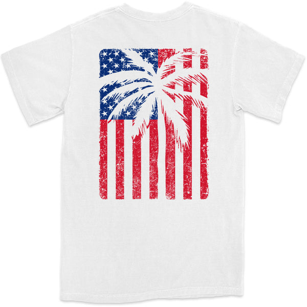 USA Flag & Palms T-Shirt White