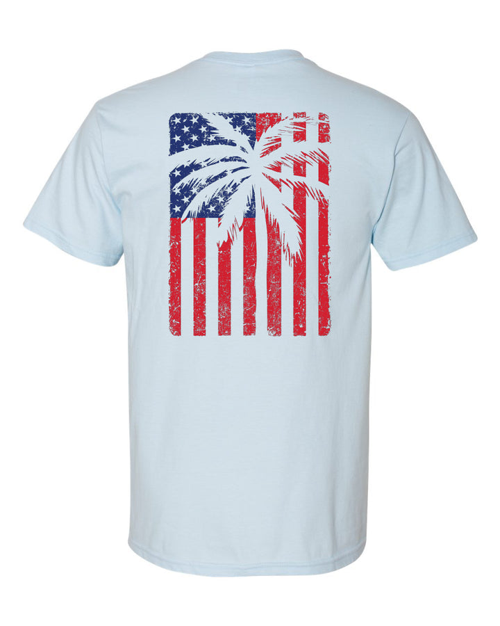 T-shirt with US flag with a palm tree in it