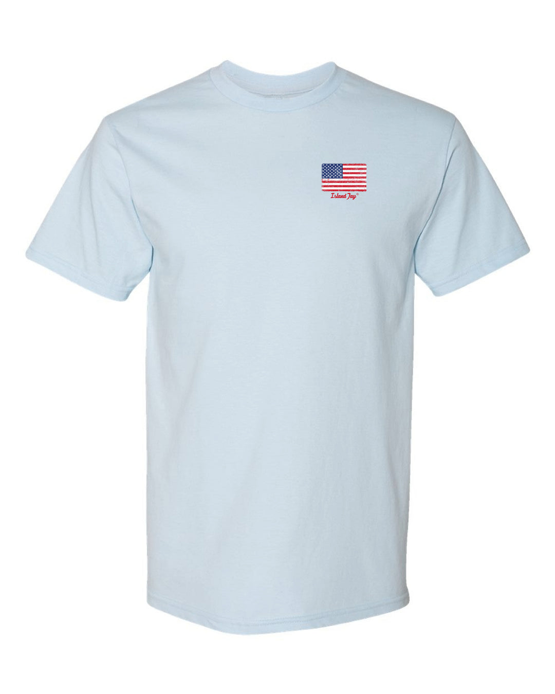 T-shirt with US flag on the left chest with Island Jay under it