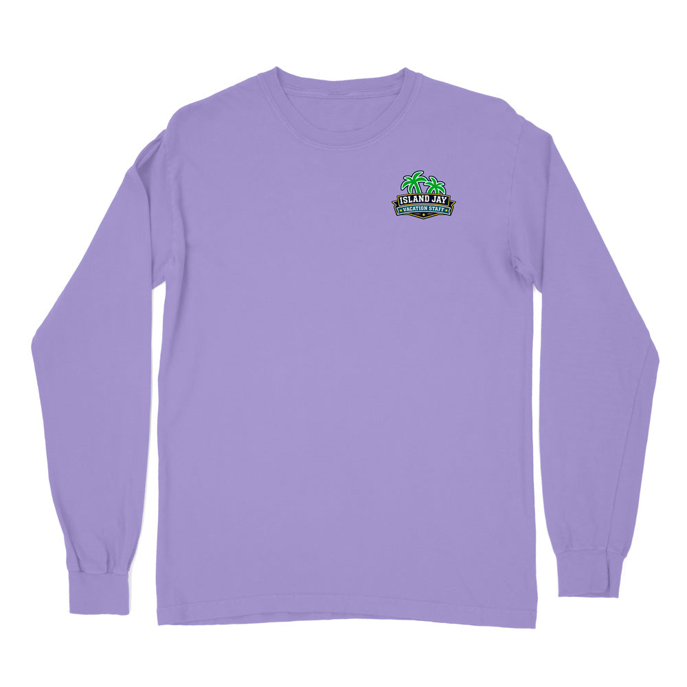 A light purple long-sleeve t-shirt with a small graphic on the left chest reading 'FELIXS JAY CLOTHING CO.' and 'ISLAND JAY', shown on a plain white background.