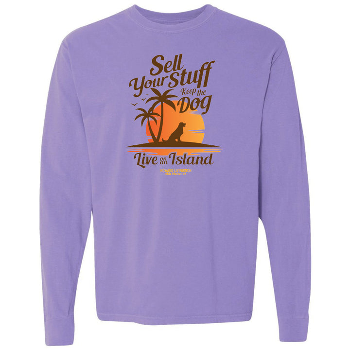 Purple long-sleeve shirt with a graphic design on a white background