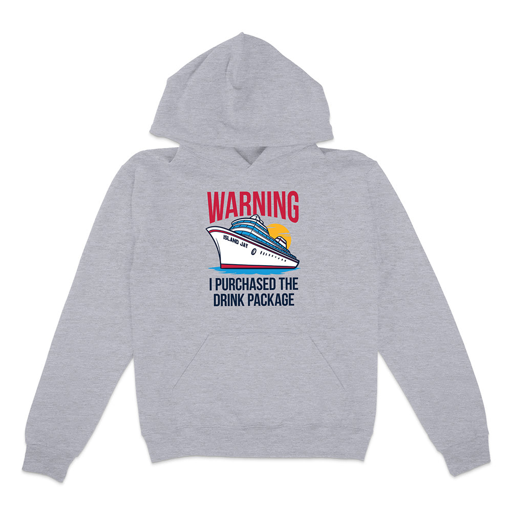Gray hoodie with a graphic and text on a white background