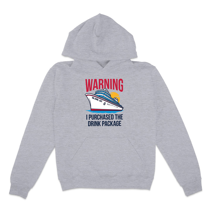 Gray hoodie with a graphic and text on a white background