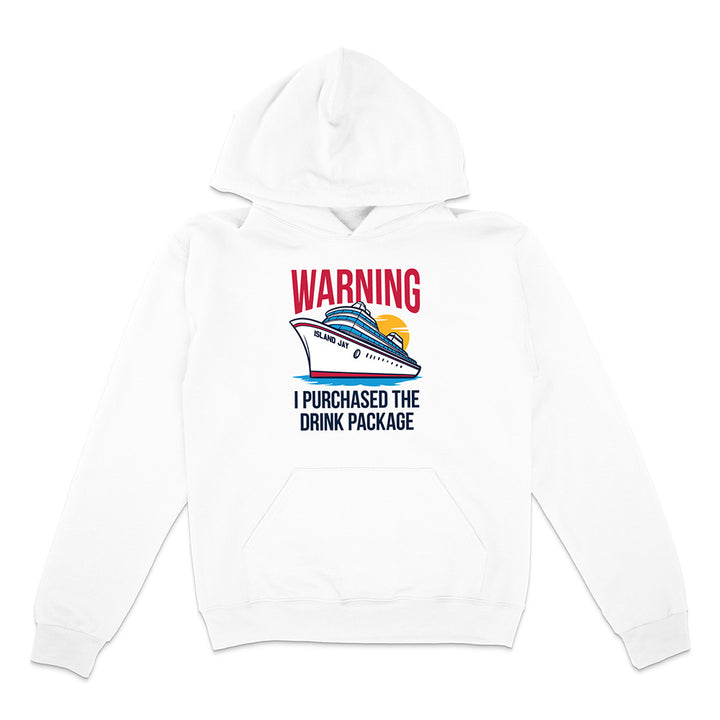 White hoodie with a graphic and text on a white background