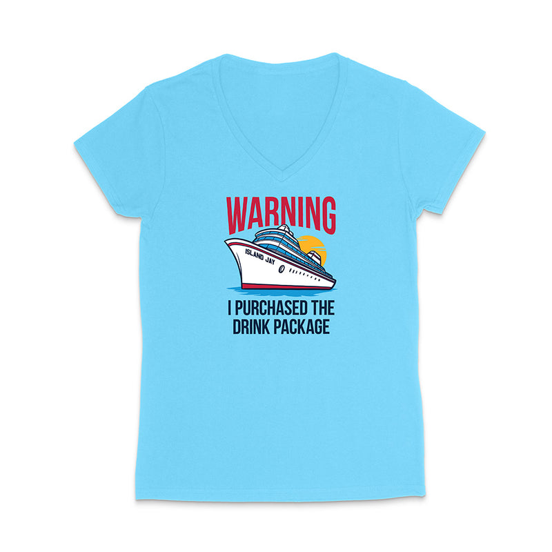 Light blue t-shirt with a graphic of a cruise ship and text on a white background