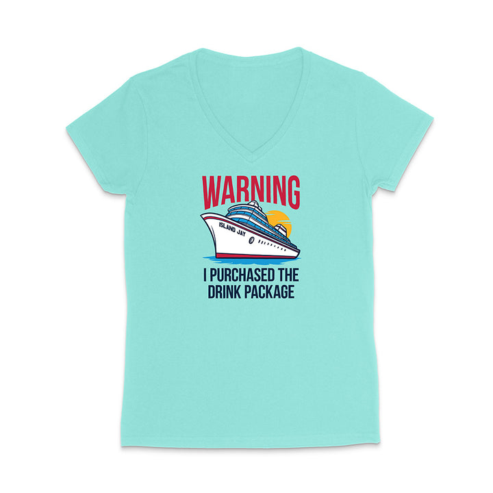 Light blue t-shirt with a graphic of a cruise ship and text on a white background