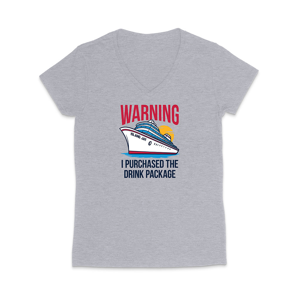 Gray t-shirt with a graphic of a cruise ship and text on a white background