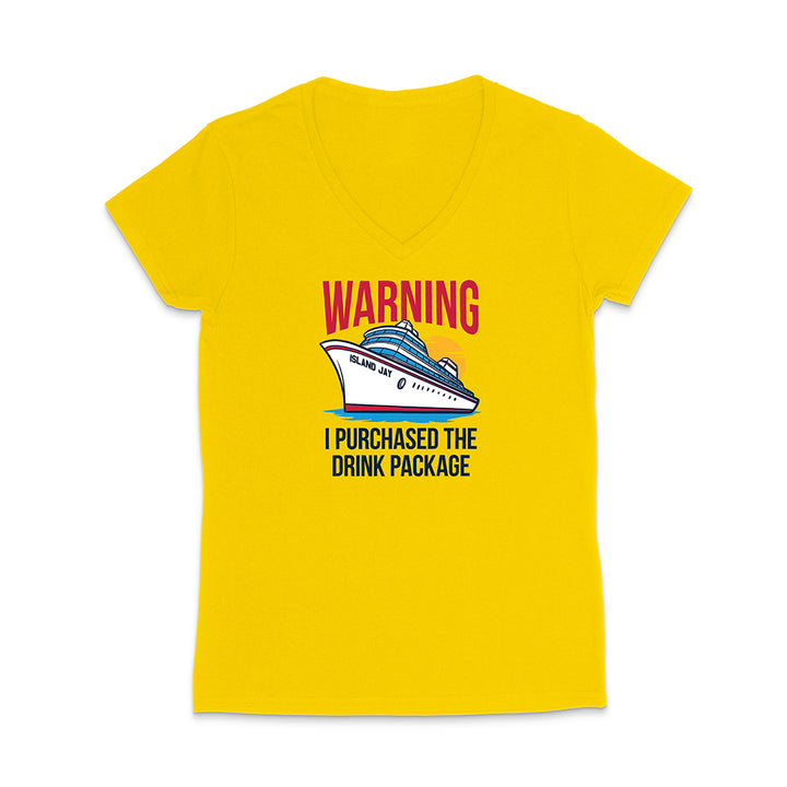 Yellow t-shirt with a cruise ship graphic and text on a white background