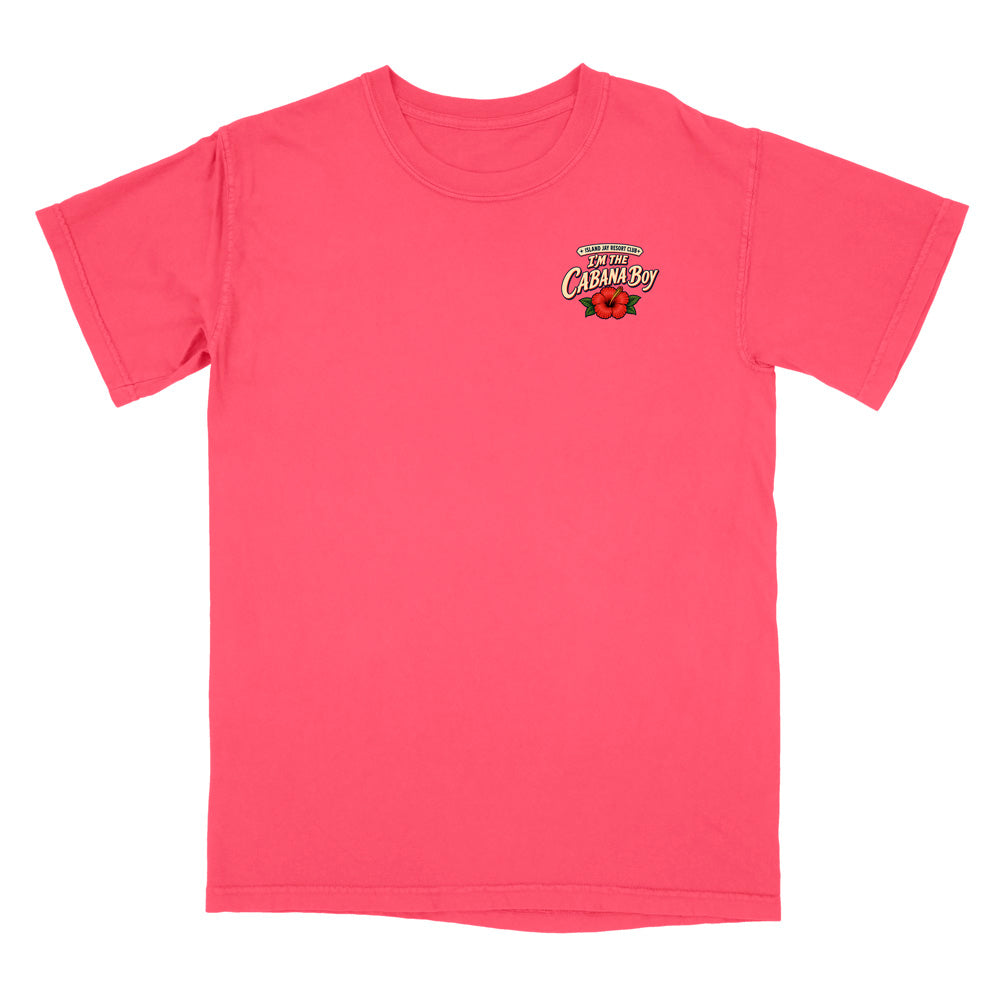 A bright pink short-sleeve t-shirt with a small 'Champion' graphic on the left chest, displayed flat against a solid white background.