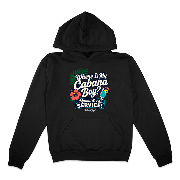 Black hoodie with colorful graphic and text on a white background