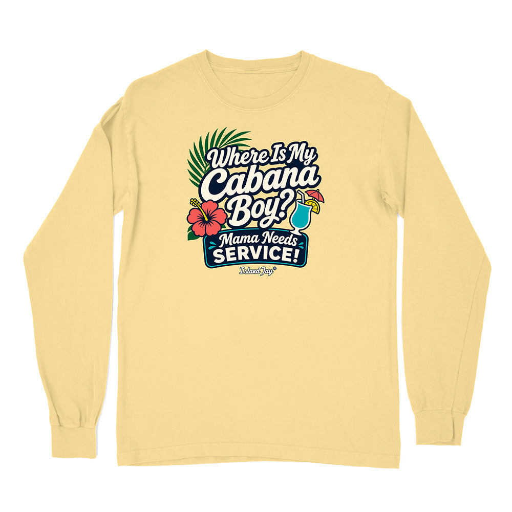 Yellow long-sleeve shirt with a graphic design on a white background