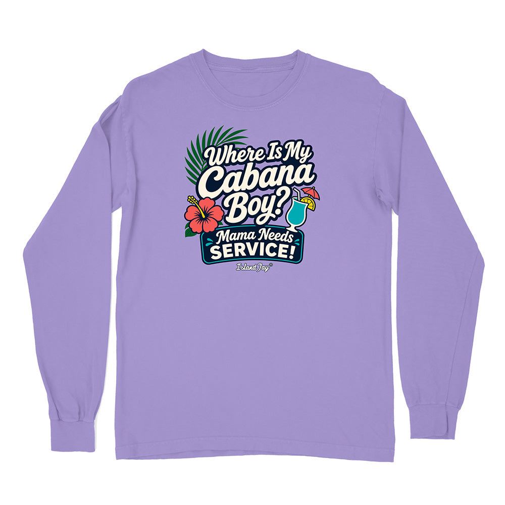 Purple long-sleeve shirt with a humorous graphic and text on a white background