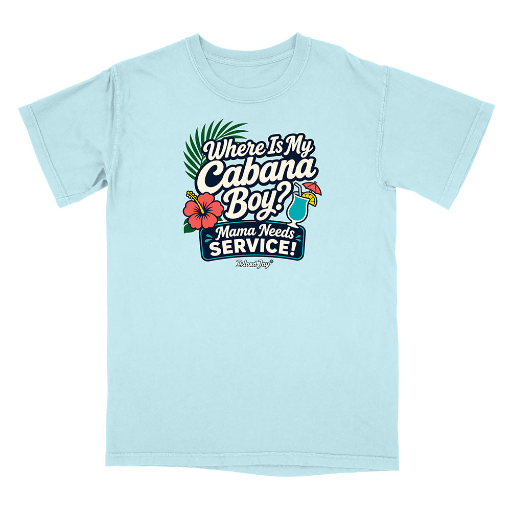 Light blue t-shirt with colorful graphic and text on a white background