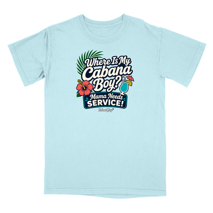 Light blue t-shirt with colorful graphic and text on a white background