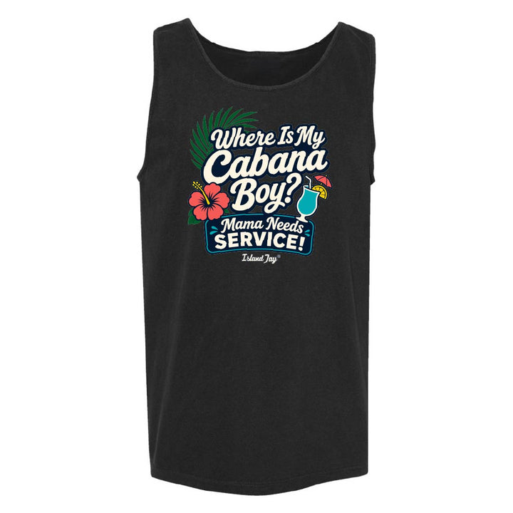 Black tank top with colorful graphic and text on a white background