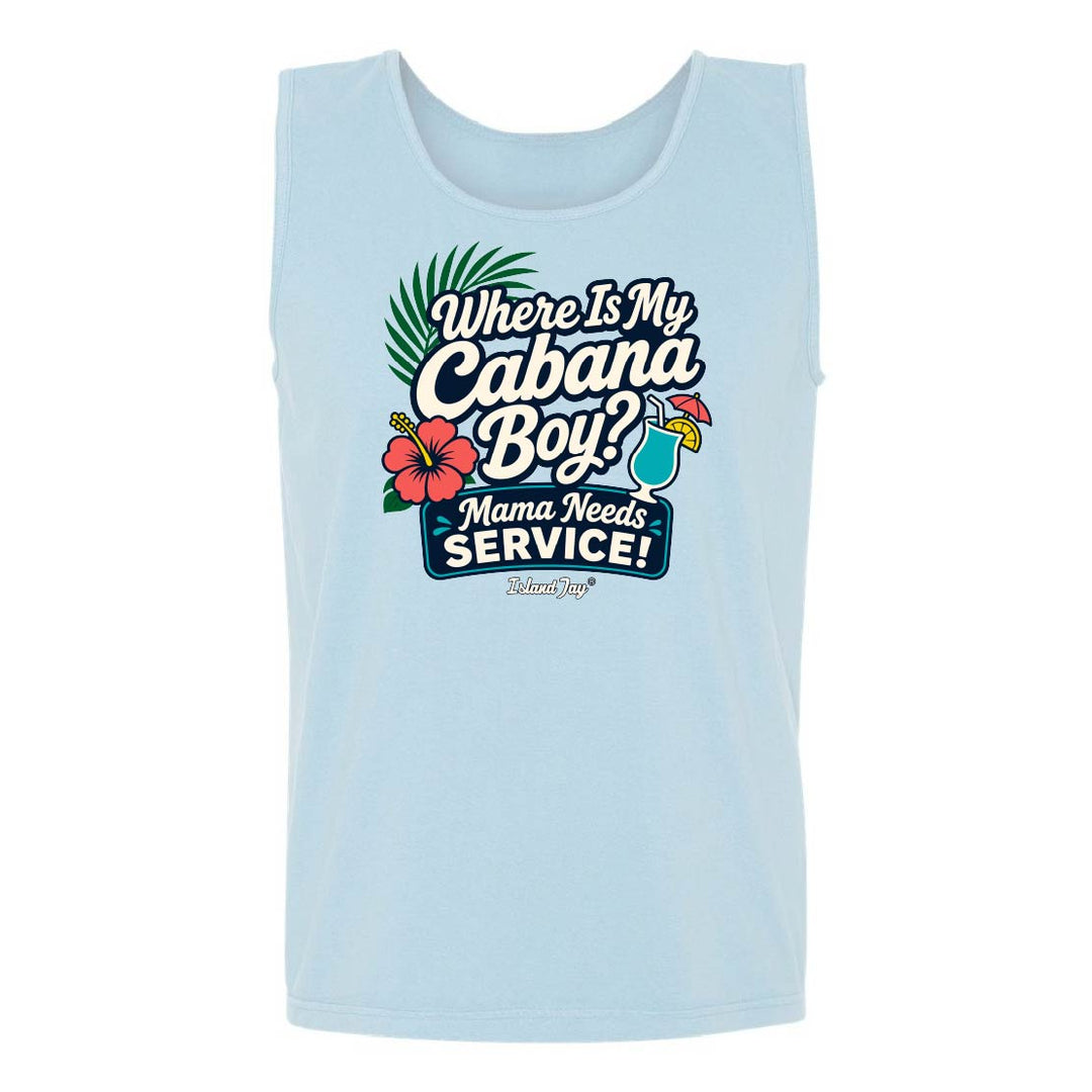 Light blue tank top with a humorous graphic and text on a white background