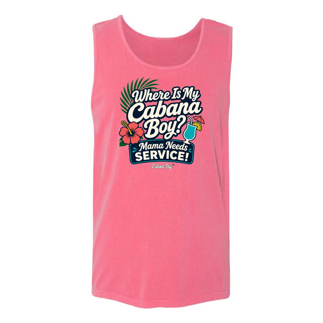 Pink tank top with text and graphics on a white background