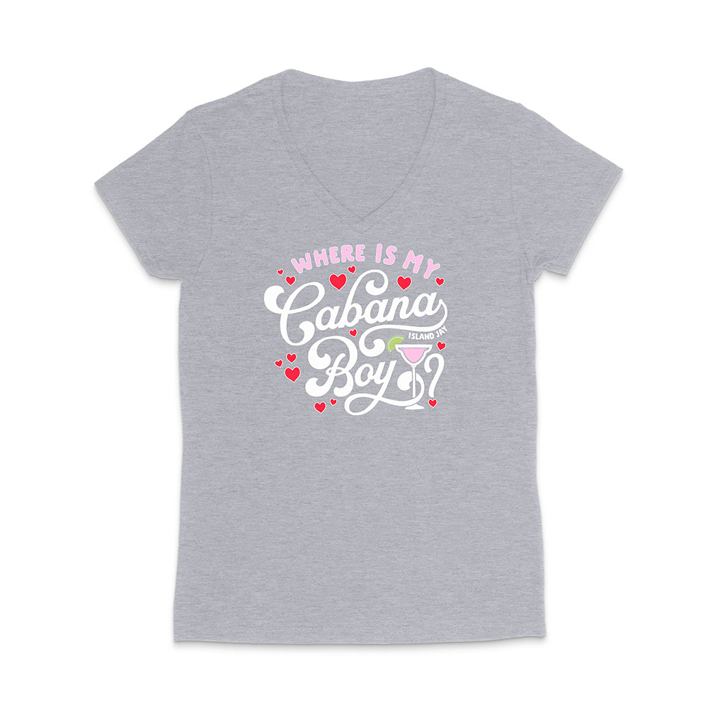 Gray t-shirt with colorful text design on a white background